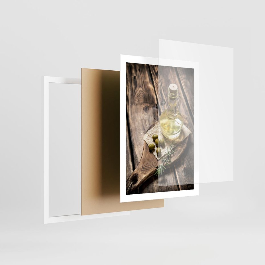 Plakat w ramie 50x70 - Oliwki w restauracji - oliwa, oliwki - rama biała