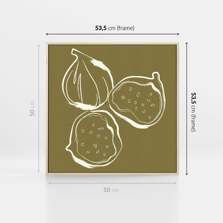 Obraz w ramie 50x50 - Podróżne Barwy - figi, minimalistyczny styl - rama drewno