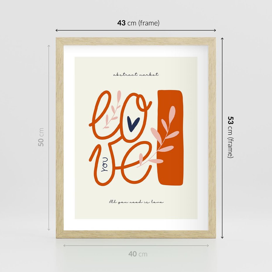 Plakat w ramie 40x50 - Pastelowa Siła Miłości - miłość, love - rama drewno