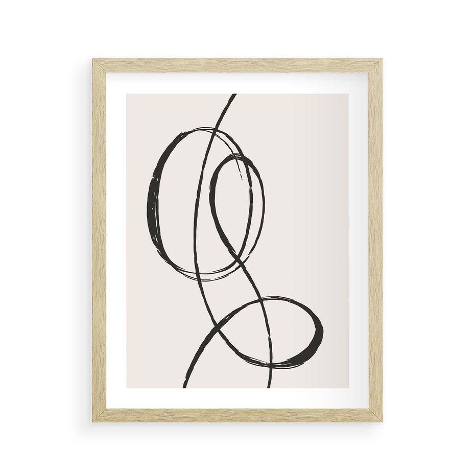 Plakat w ramie 40x50 - Zaklęte Linie - abstrakcyjne szkicowane linie, minimalizm - rama drewno