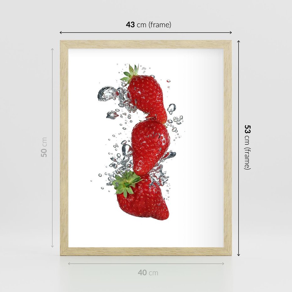 Plakat w ramie 40x50 - Aromatyczne truskawki w pełnym rozkwicie - truskawki, owoce - rama drewno