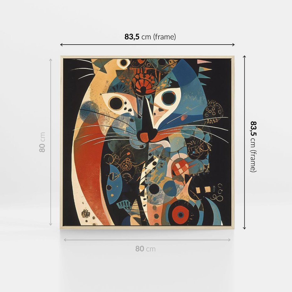 Obraz w ramie 80x80 - Księga Surrealnych Wymiarów - abstrakcyjny obraz olejny, kot - rama drewno