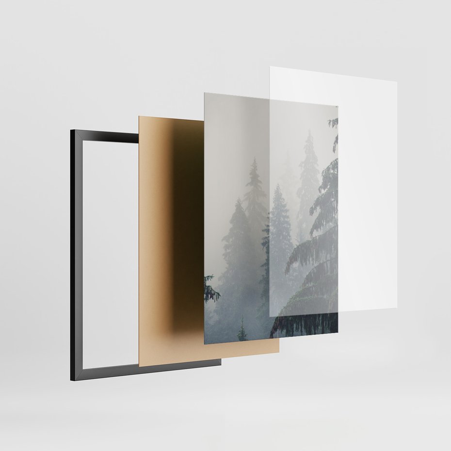 Zestaw obrazy w ramie 30x40 galeria - Jeleń, mglisty, las, skandynawski - rama czarna
