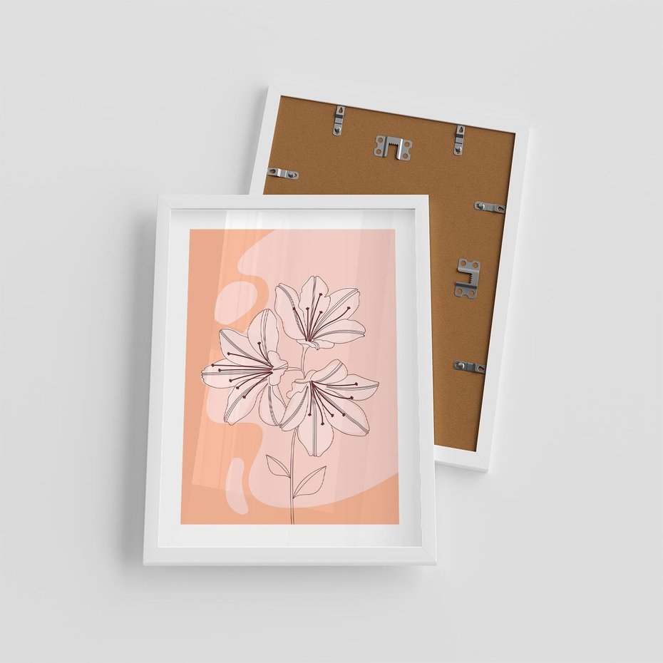 Plakat w ramie 30x40 - Kwiatowa Harmonia - minimalistyczny plakat, pudrowe kwiaty - rama biała