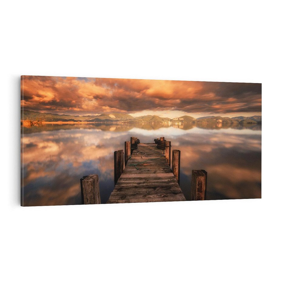Obraz na płótnie 120x60 - Spacer po molo nad jeziorem - molo, jezioro