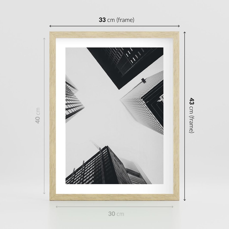Plakat w ramie 30x40 - Nowoczesna Dynamika - perspektywa, wieżowce - rama drewno