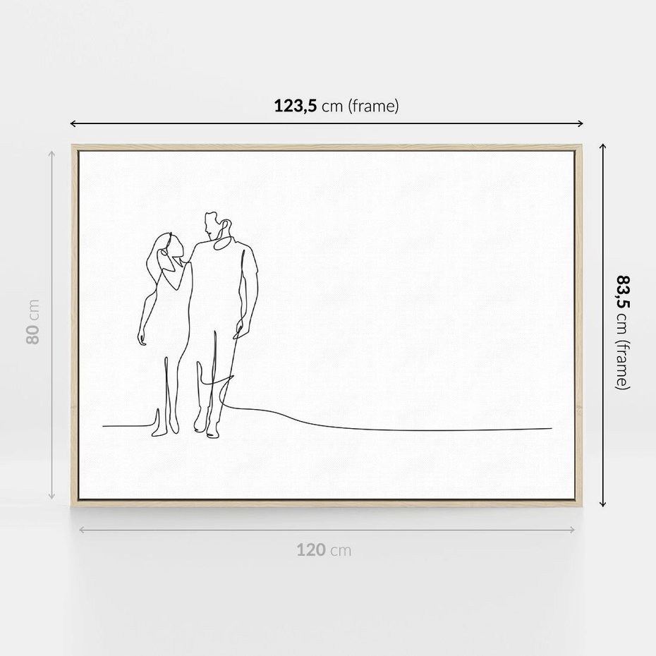 Obraz w ramie 120x80 - Wspólne Kroki - line art, szkic - rama drewno