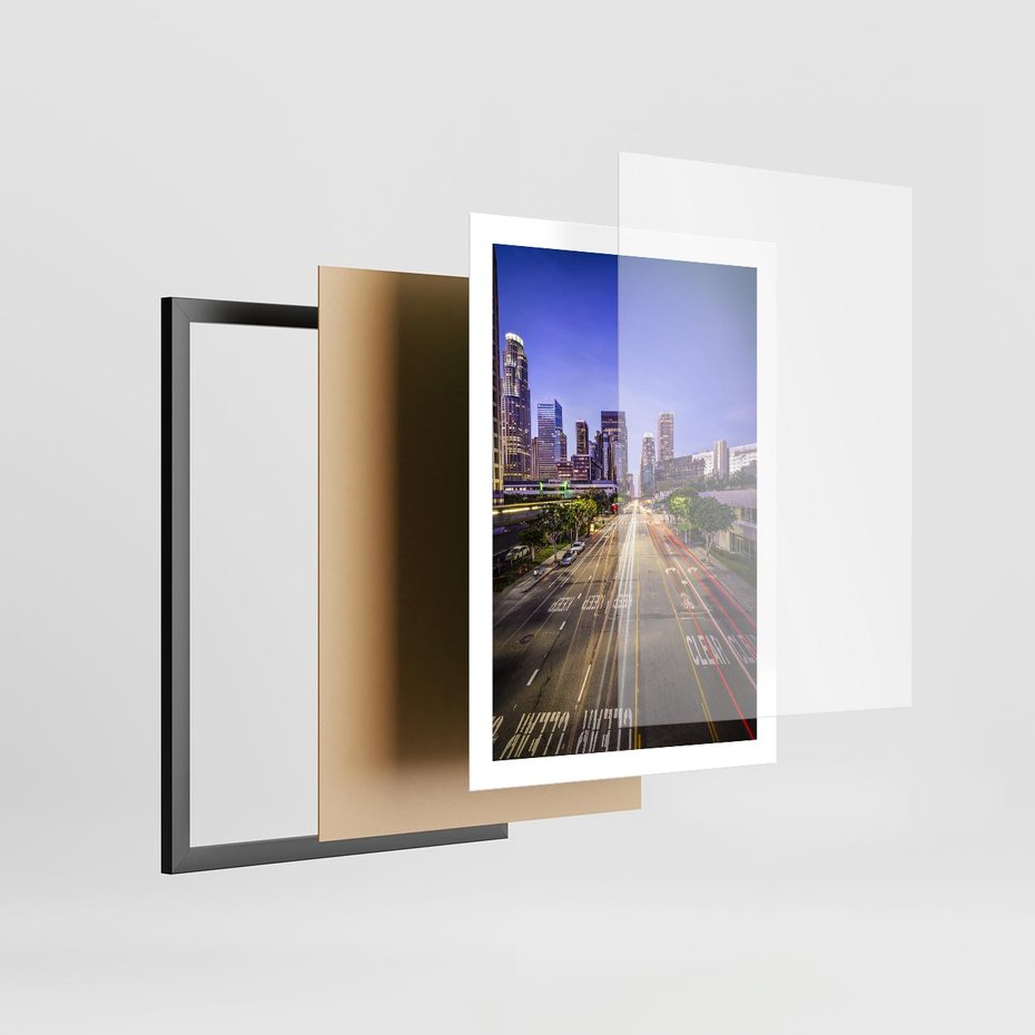 Plakat w ramie 50x70 - Światło nocnej ulicy - miasto, nocą - rama czarna