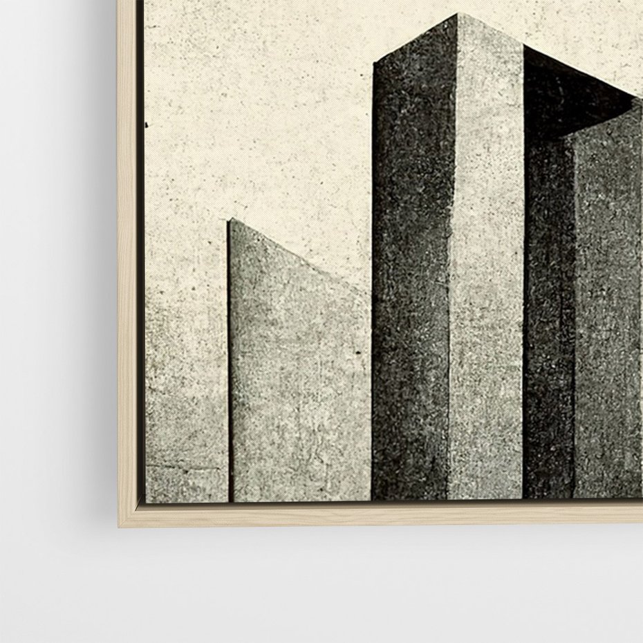 Obraz w ramie 50x70 - Mroczne Wieżowce - postarzana grafika, perspektywa budynków wieżowców - rama drewno