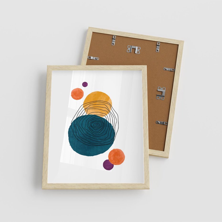 Plakat w ramie 40x50 - Kolorowe Plam z Czarnymi Liniami - kolorowe plamy, szkic - rama drewno