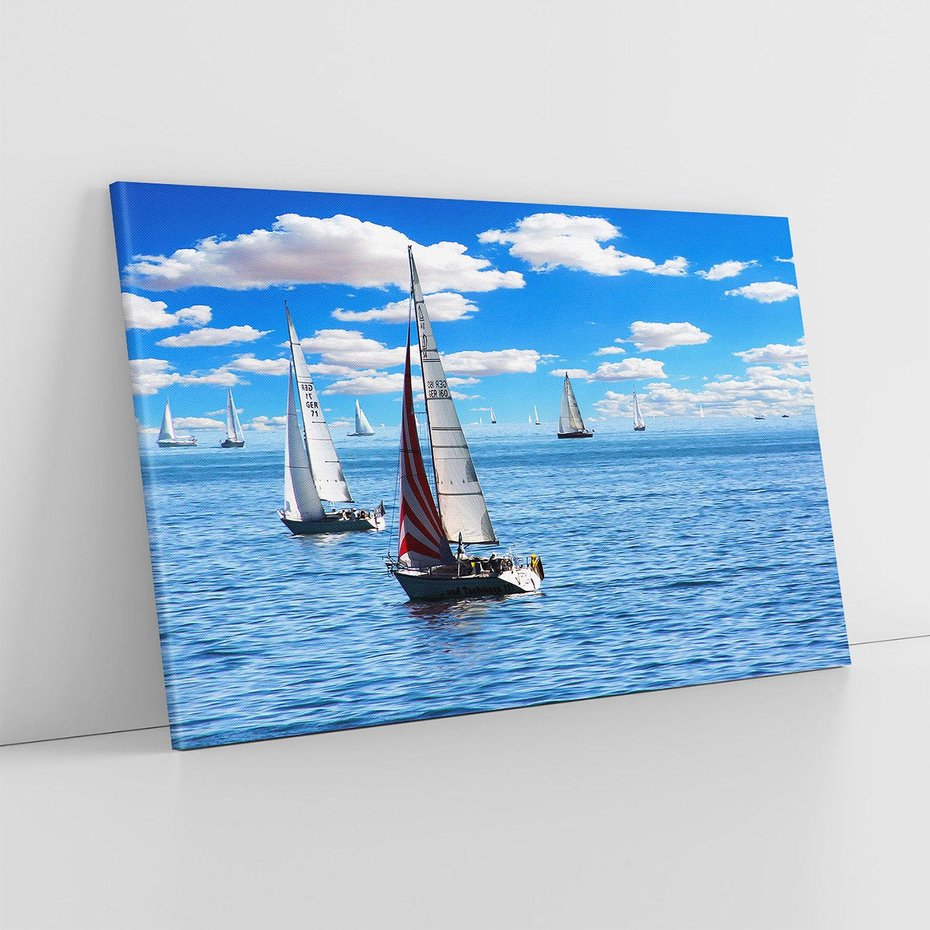 Obraz na płótnie 70x50 - Łódki na morzu i niebo - łódki, morze