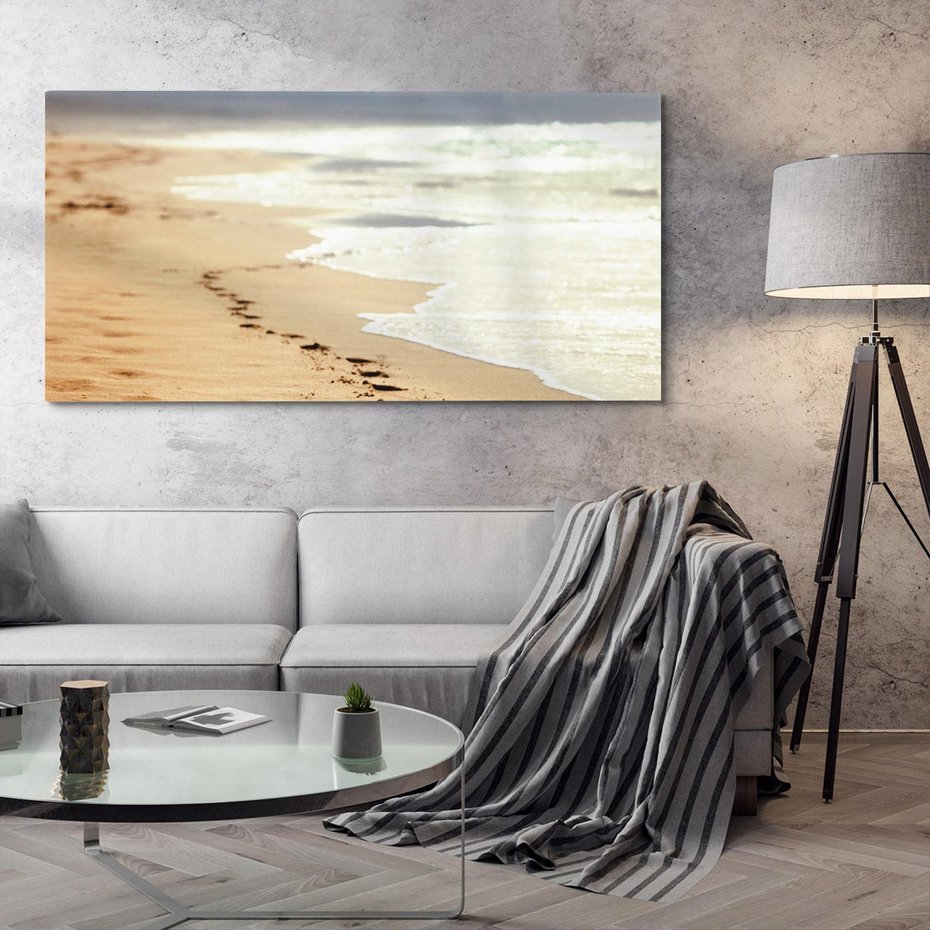 Obraz na płótnie 100x50 - Ślady stóp na plaży - plaża, ślady