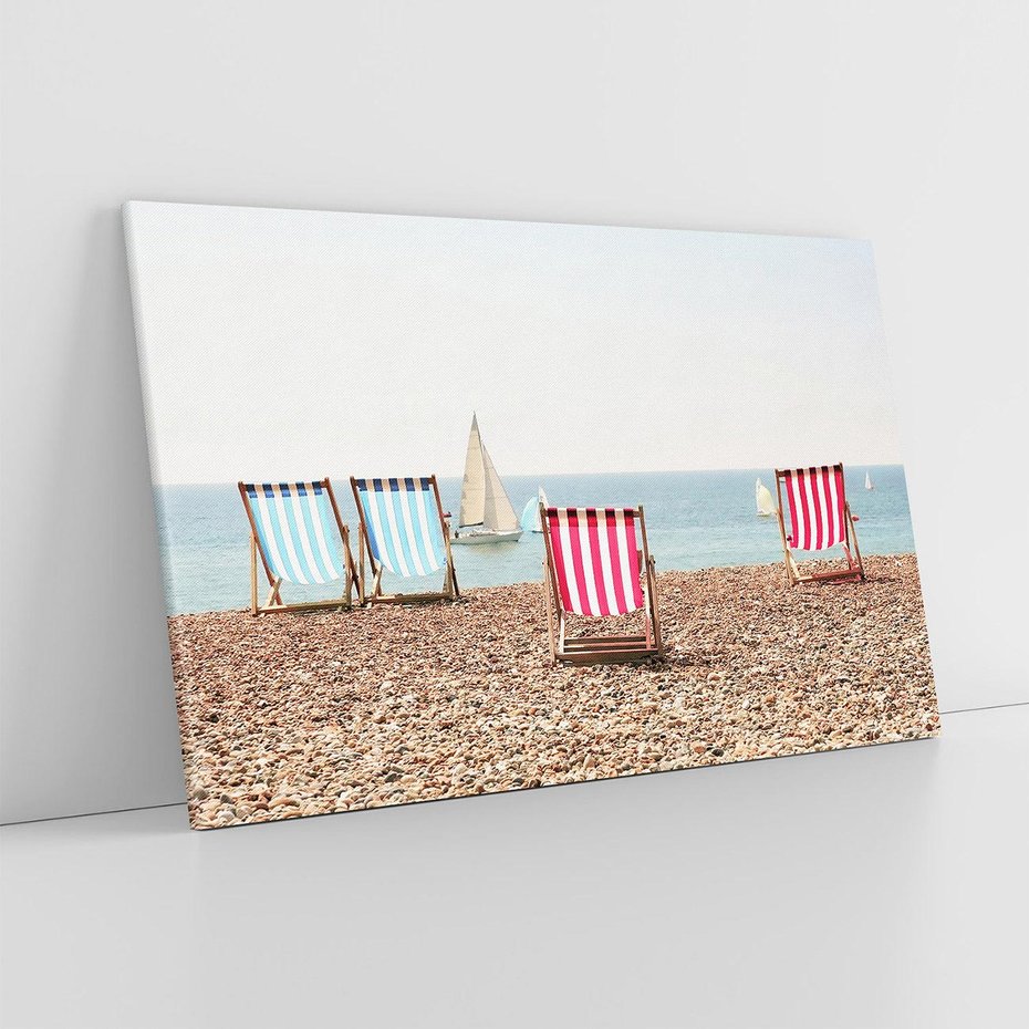 Obraz na płótnie 100x70 - Letnia retro bajka - fotografia, pasiaste leżaki