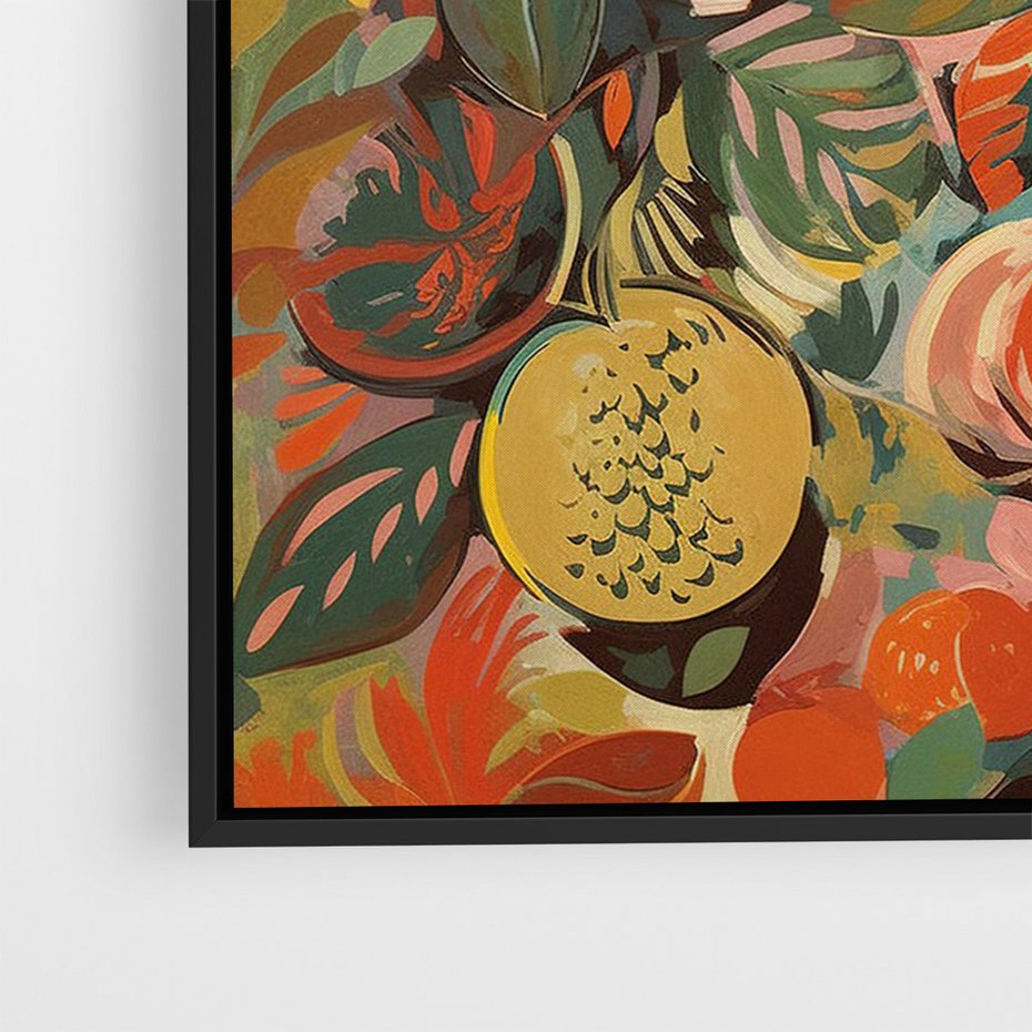 Obraz w ramie 50x70 - Księga Surrealnych Wyobrażeń - abstrakcyjny obraz owoców, jak picasso - rama czarna