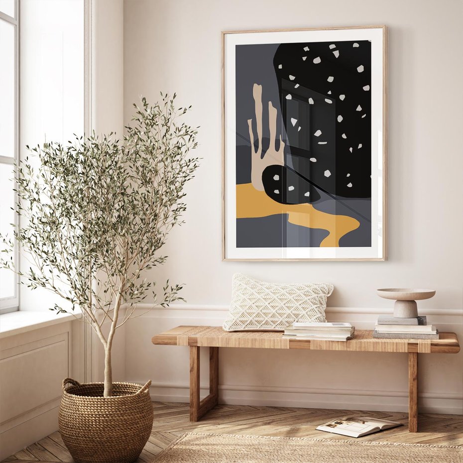 Plakat w ramie 50x70 - Formy Szarości - ciemny, mroczny plakat - rama drewno