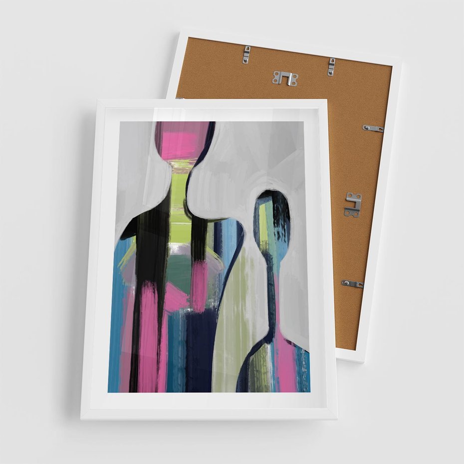 Plakat w ramie 50x70 - Wnętrza Kształtów - abstrakcyjna sztuka, nowoczesny obraz - rama biała