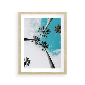 Plakat w ramie 40x50 - Palmy w Gorącym Niebie - palmy, ujęcie z dołu - rama drewno