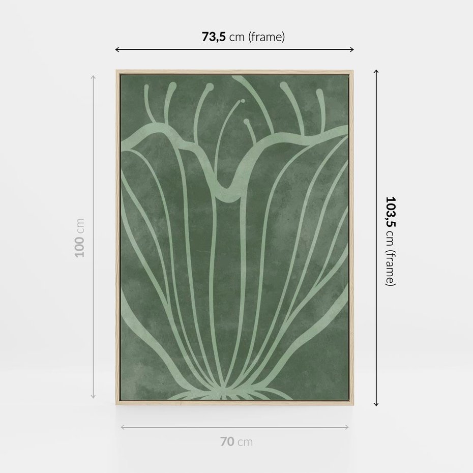 Obraz w ramie 70x100 - Zieleń Kształtująca Spokój - zielony plakat, roślinne inspiracje - rama drewno
