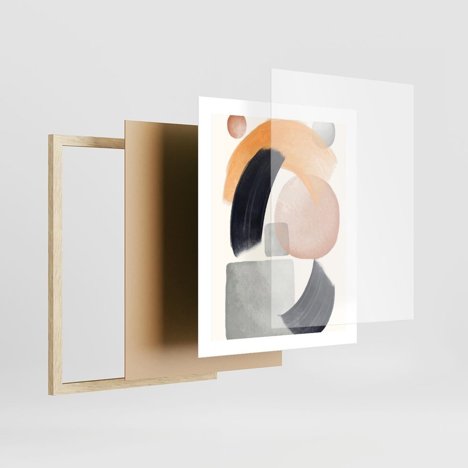 Plakat w ramie 40x50 - Graficzna Kreatywność - abstrakcyjna grafika, plamy - rama drewno