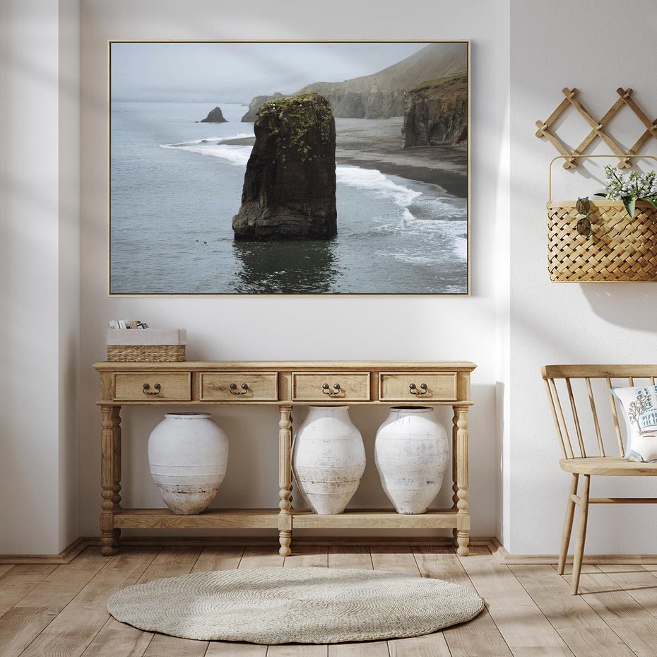 Obraz w ramie 70x50 - Mistyczna Aura - morze, mgła - rama drewno