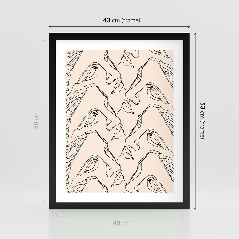 Plakat w ramie 40x50 - Grafika z Twarzami Greckiej Rzeźby - grafika, plakat - rama czarna