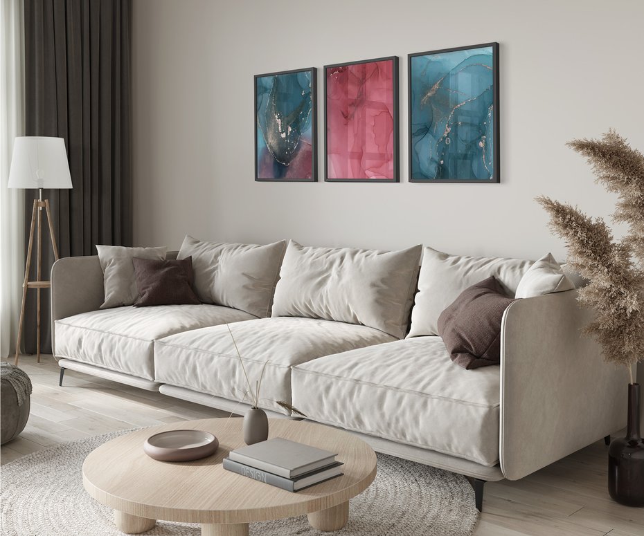 Zestaw obrazy w ramie 40x50 galeria - Marmurowe, złoto, abstrakcja - rama czarna