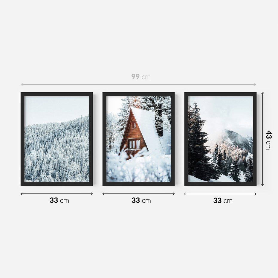 Zestaw obrazy w ramie 30x40 galeria - Zima, górski, domek, śnieg - rama czarna
