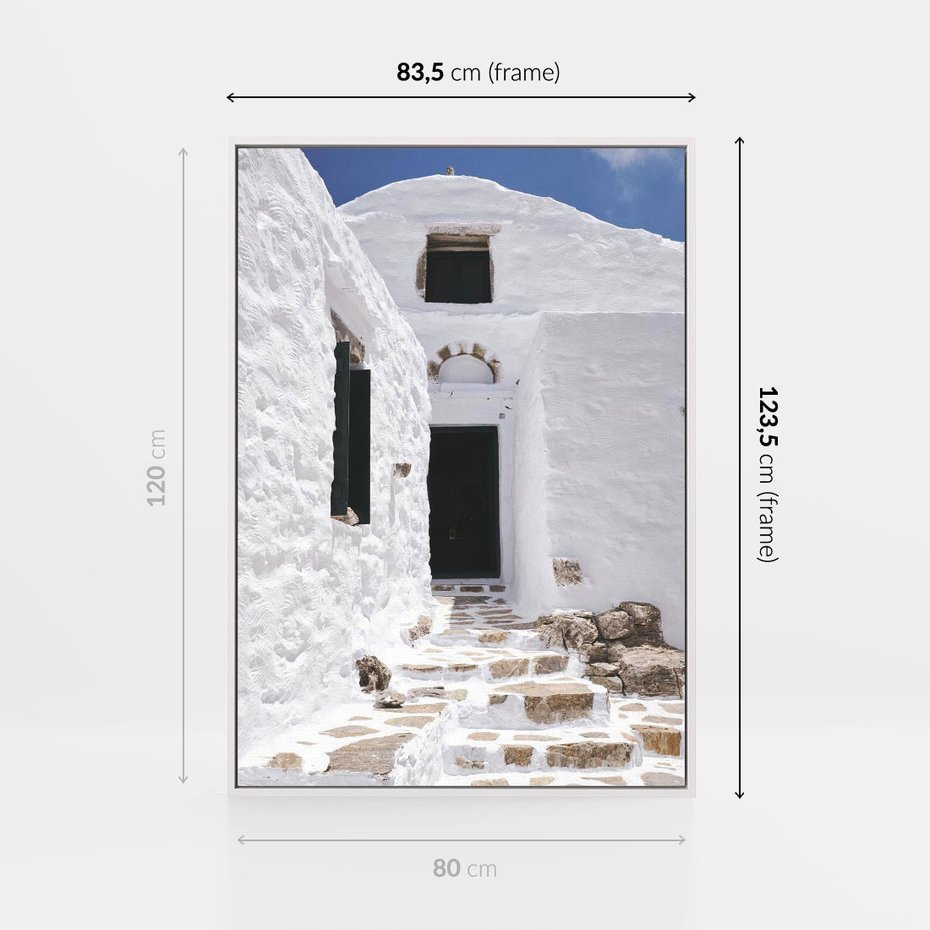 Obraz w ramie 80x120 - Santorini - Grecja błękitem malowana - Santorini, Grecja - rama biała