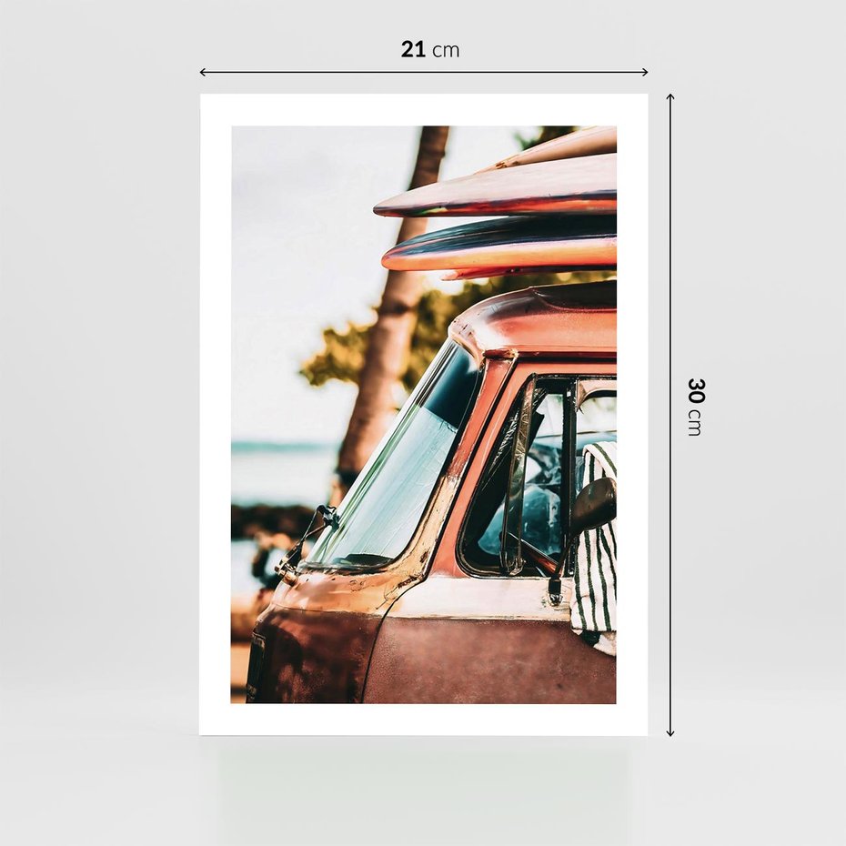 Plakat bez ramy 21x30 - Surfingowa Wolność - samochód, stary van