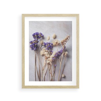 Plakat w ramie 40x50 - Błękitno-Biała Harmonia - suszone kwiaty, błekitne - rama drewno