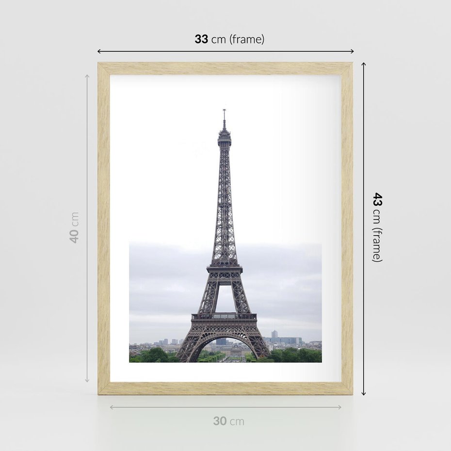 Plakat w ramie 30x40 - Eiffla w mglistym świetle - Eiffla, Paryż - rama drewno