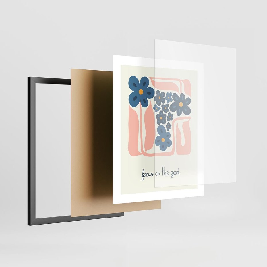 Plakat w ramie 40x50 - Linie kwiatowych marzeń - minimalistyczna kwiatowa kompozycja, pastelowe kolory - rama czarna