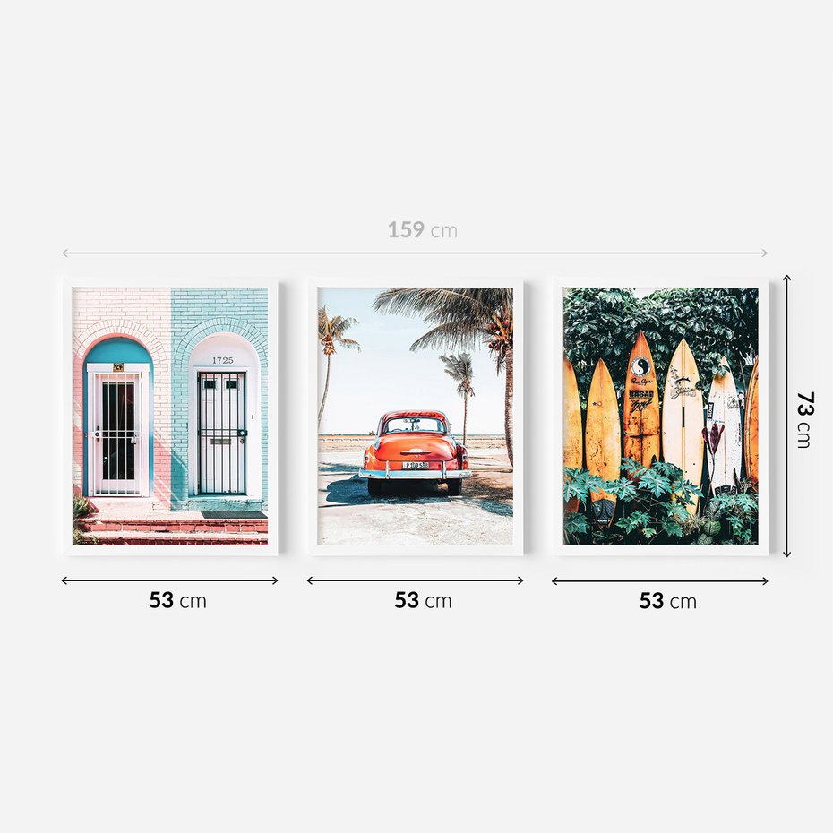 Zestaw obrazy w ramie 50x70 galeria - Surfing, morze, plaża, garbus - rama biała