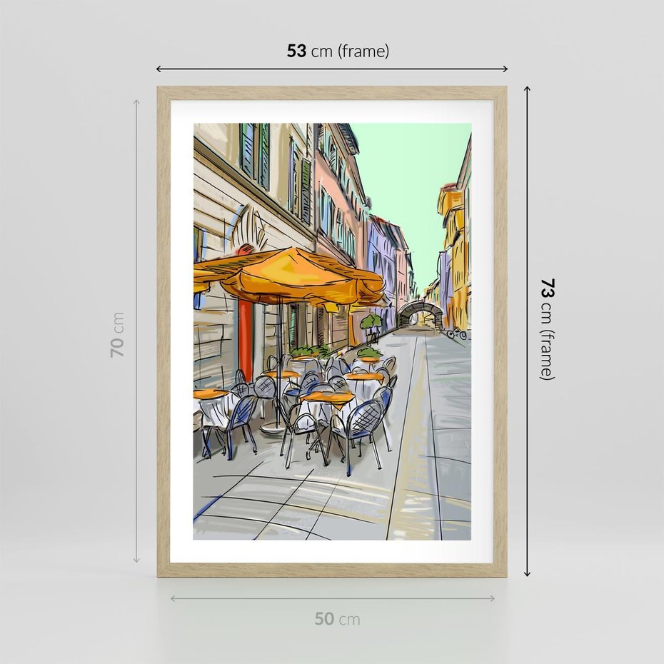 Plakat w ramie 50x70 - Kawiarenkowy Szkic - malowany, szkic - rama drewno