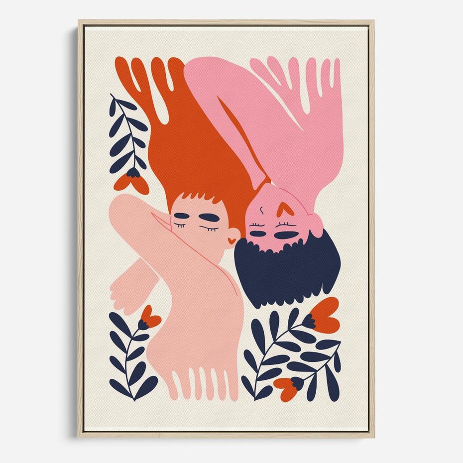 Obraz w ramie 50x70 - Miłość w Dwóch Sercach - miłość, para zakochanych - rama drewno