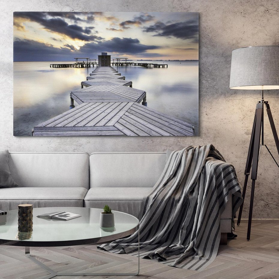 Obraz na płótnie 100x70 - Spokój nad Jeziorem - pomost, jezioro