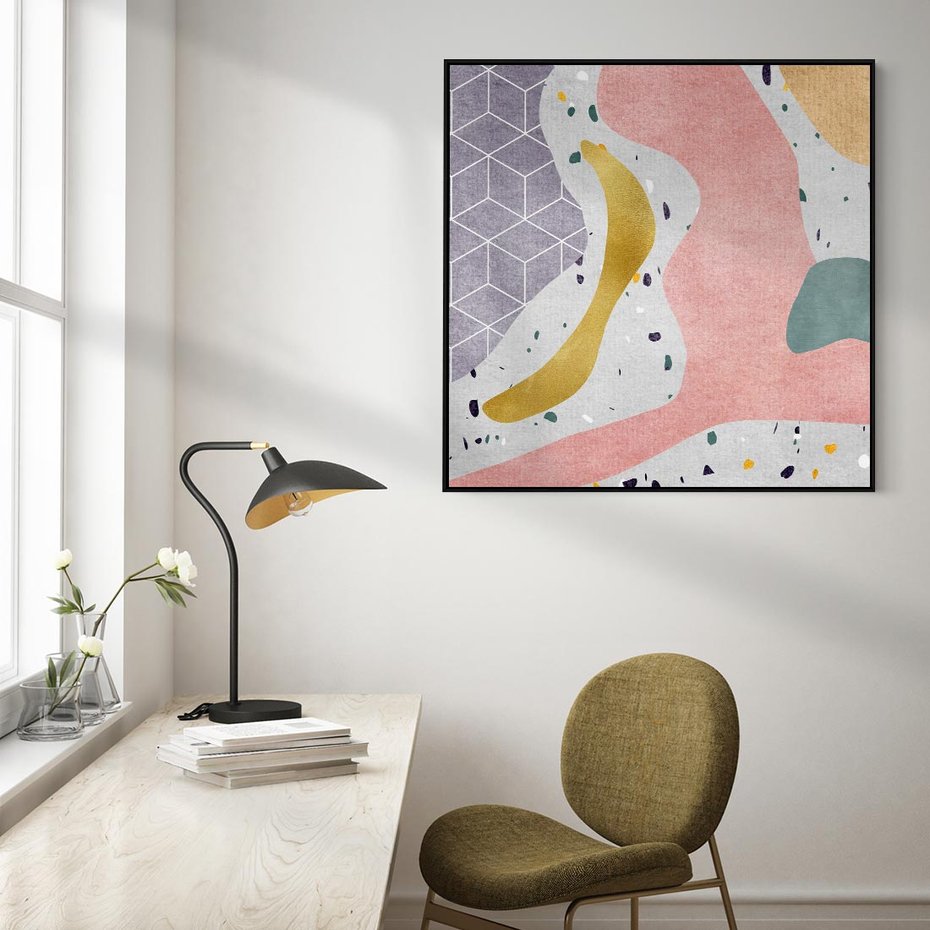 Obraz w ramie 50x50 - Eklektyczny Mix - kolaż, pastelowe abstrakcyjne plamy - rama czarna