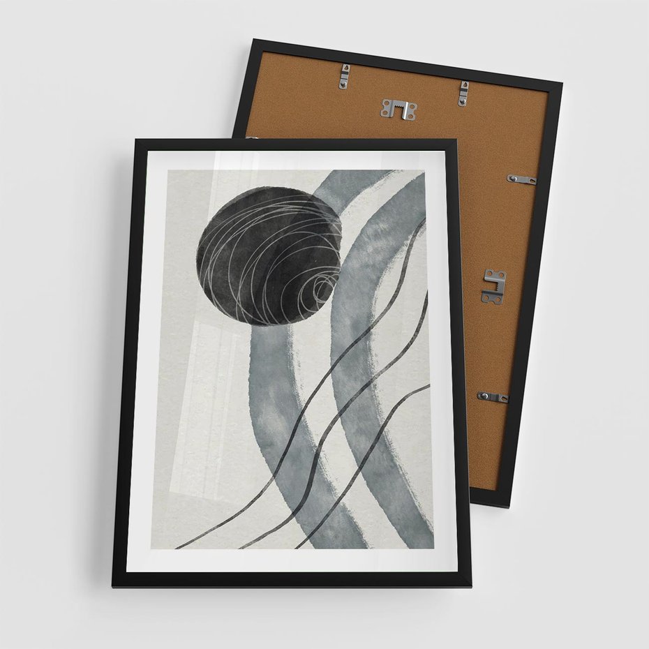 Plakat w ramie 50x70 - Abstrakcyjne Kształty w Szarościach - abstrakcja, akwarelowe plamy - rama czarna