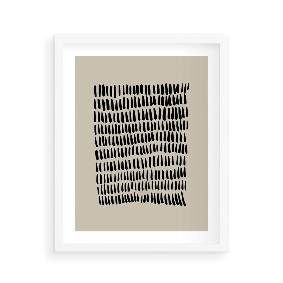 Plakat w ramie 40x50 - Energetyczne Pulsacje Nowości - boho plakat, czarne kropki kreski - rama biała