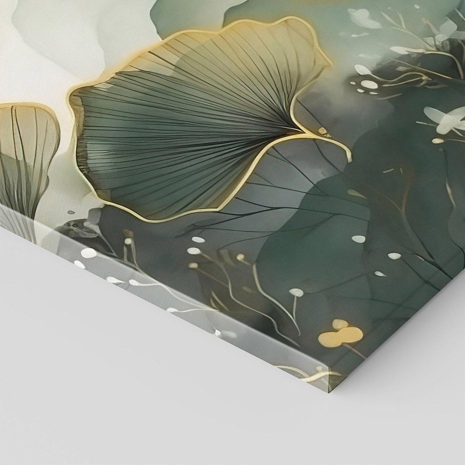 Obraz na płótnie 80x120 - Natura w Złotym Odcieniu - złote elementy, liście miłorzębu japońskiego