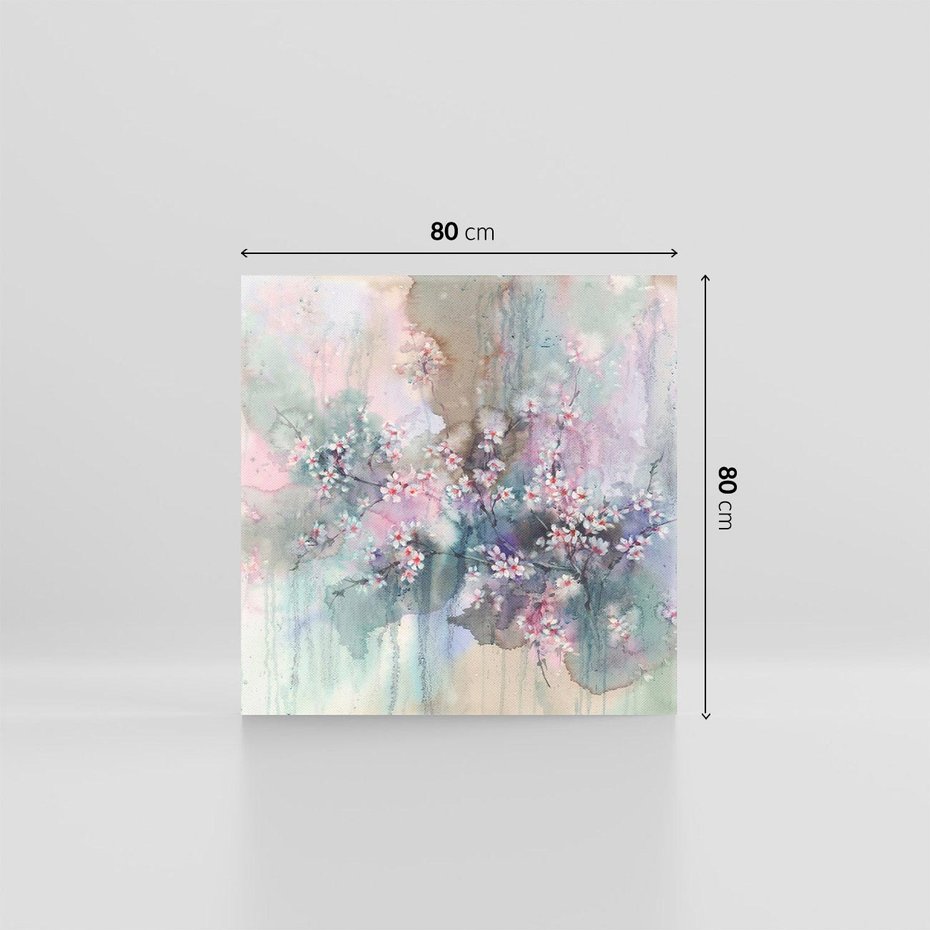 Obraz na płótnie 80x80 - Efemeryczne Kwitnienie Drzew - akwarela, rozmyte pastelowe tłó