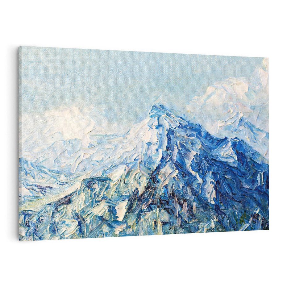 Obraz na płótnie 100x70 - Majestat Błękitnych Szczytów - olejny obraz, górski pejzaż