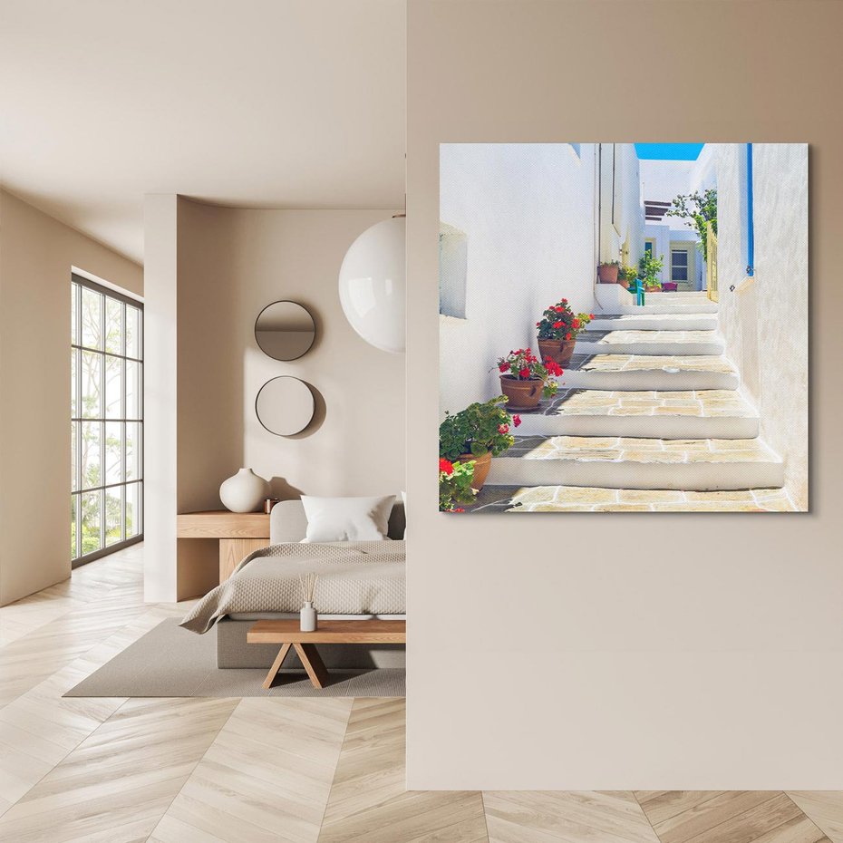 Obraz na płótnie 30x30 - Urok Greckiej Uliczki - grecka, uliczka