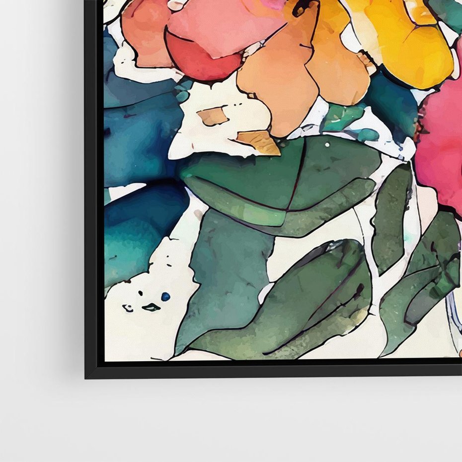 Obraz w ramie 50x50 - Kwiatowy Impuls Kolorów - abstrakcyjne kolorowe kwiaty, szkic - rama czarna