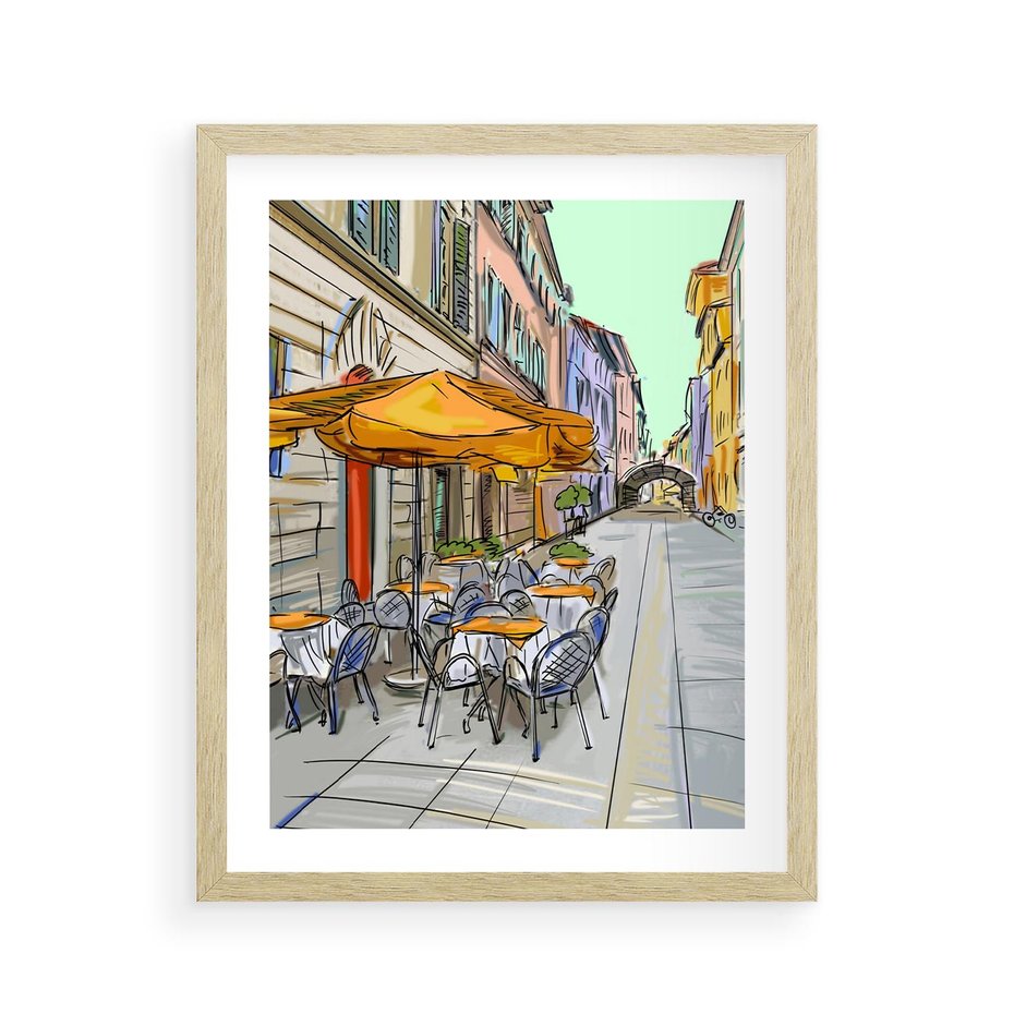 Plakat w ramie 40x50 - Kawiarenkowy Szkic - malowany, szkic - rama drewno