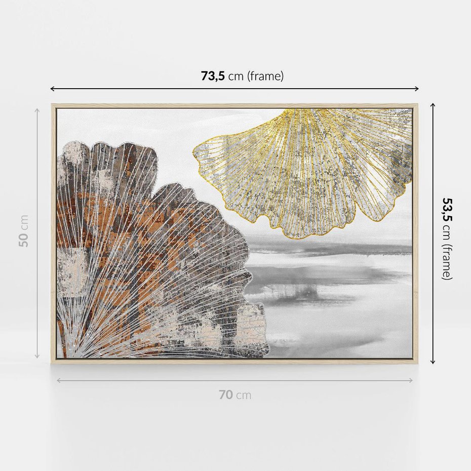 Obraz w ramie 70x50 - Złote liście melancholii - liście miłorzębu, tekstura - rama drewno