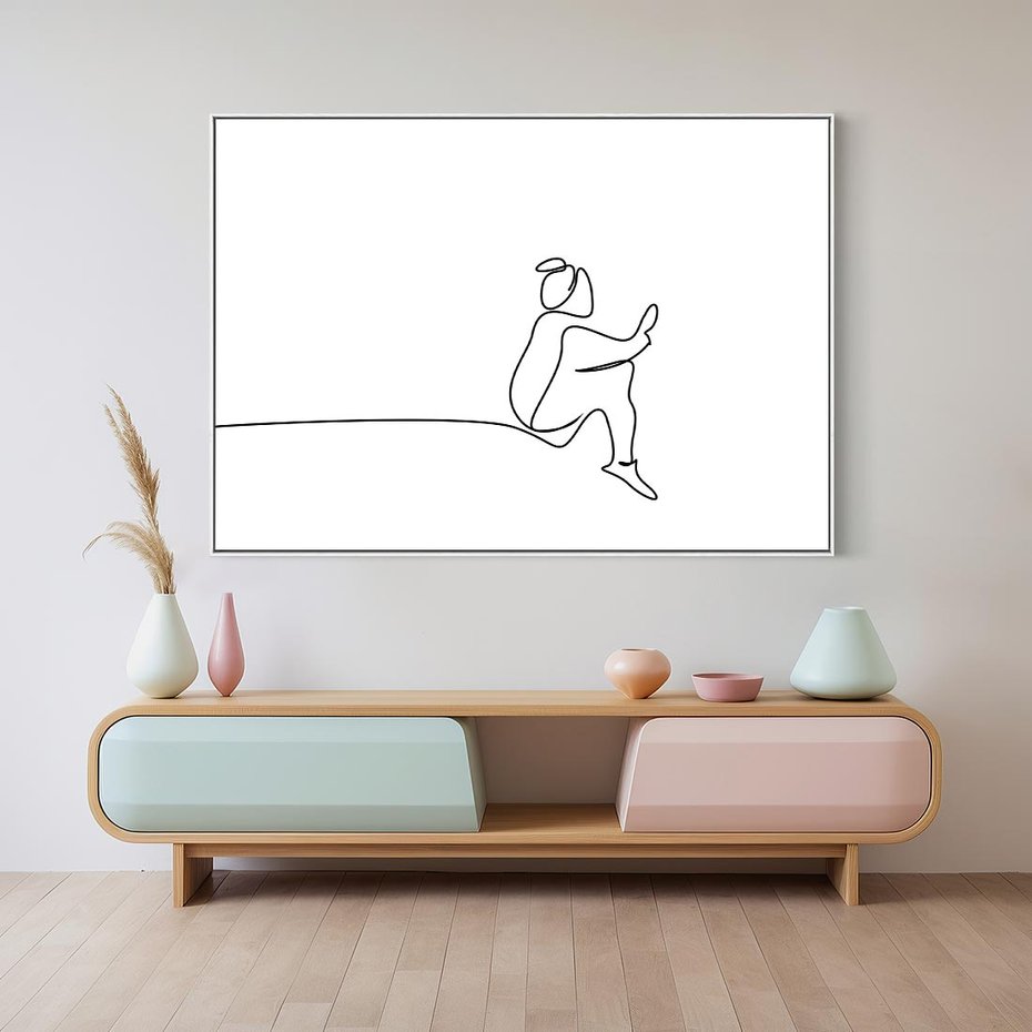 Obraz w ramie 100x70 - Linie Wewnętrznej Refleksji - line art, szkic - rama biała