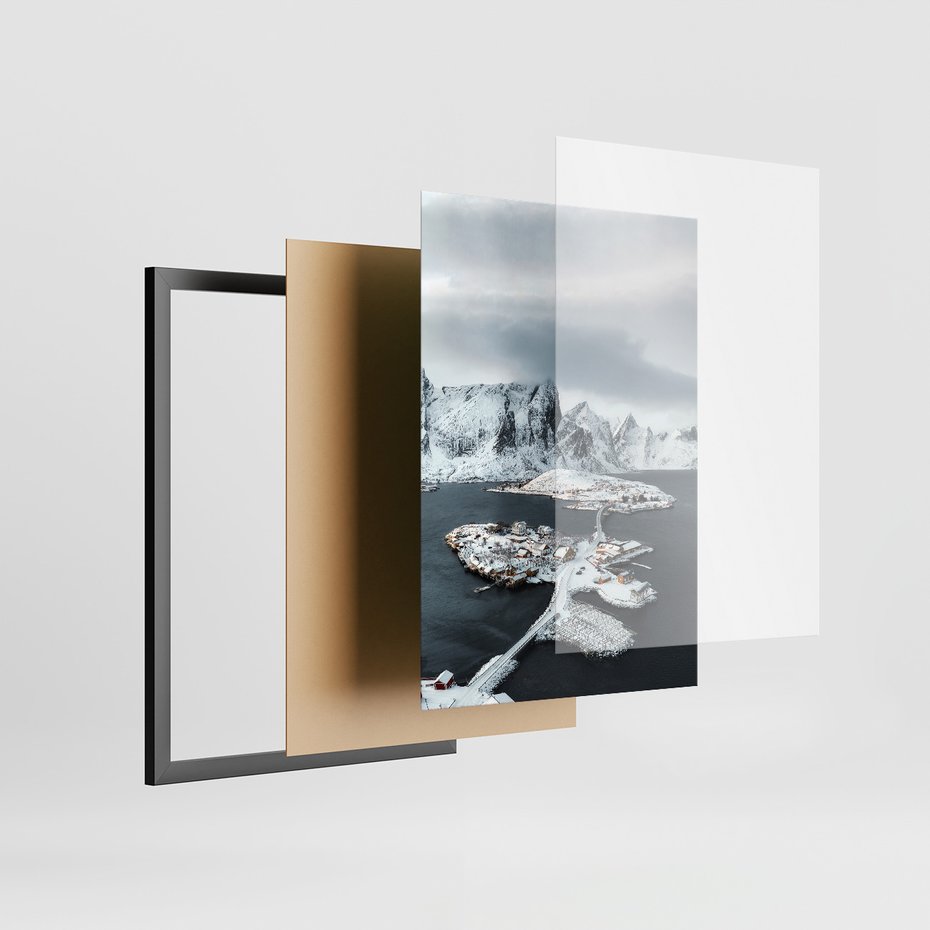 Zestaw obrazy w ramie 50x70 galeria - Norwegia, skandynawski, domek, góry - rama czarna