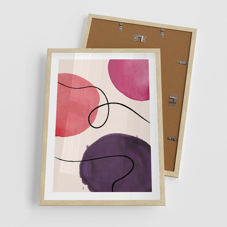 Plakat w ramie 50x70 - Migoczące Echo - abstrakcyjne akwarelowe plamy, nieregularne linie - rama drewno