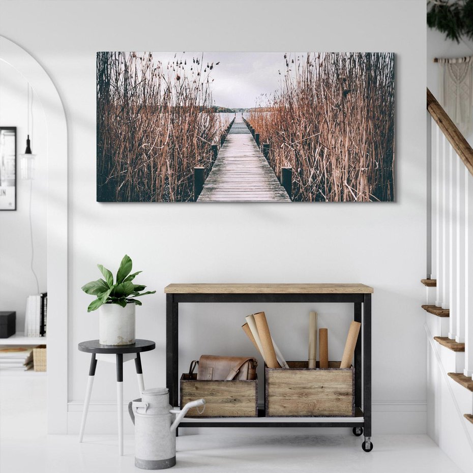 Obraz na płótnie 140x70 - Mglisty krajobraz - pomost, morze